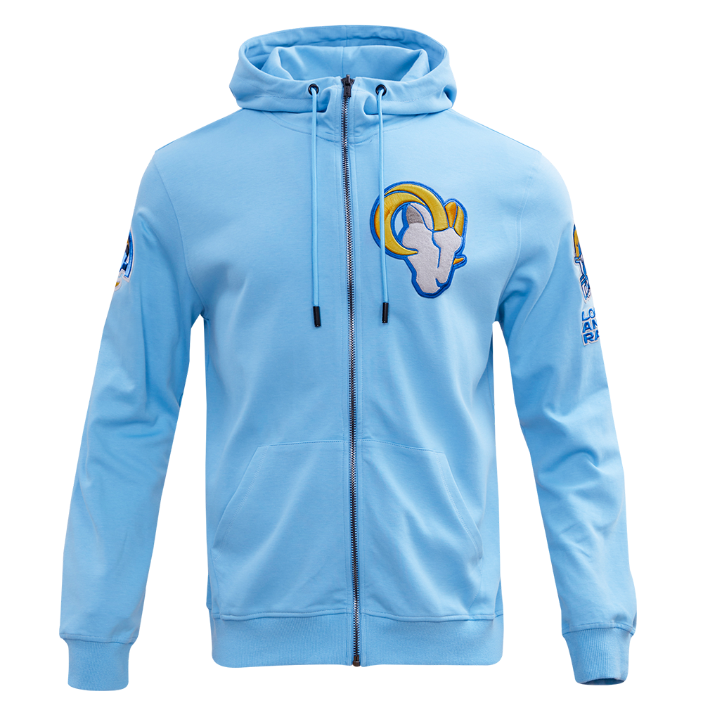 NFL LOS ANGELES RAMS CLASSIC CHENILLE DOUBLE KNIT FULL ZIP HOODIE (UNIVERSITY BLUE)
