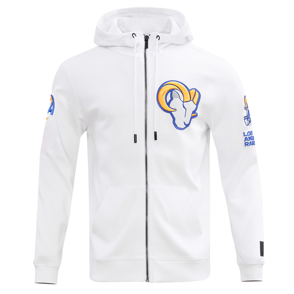 NFL LOS ANGELES RAMS CLASSIC CHENILLE CHANDAIL À CAPUCHON EN MAILLE DOUBLE À GLISSIÈRE (BLANC)