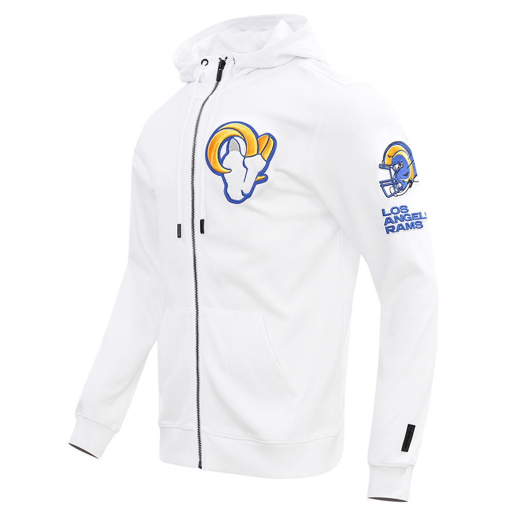 NFL LOS ANGELES RAMS CLASSIC CHENILLE CHANDAIL À CAPUCHON EN MAILLE DOUBLE À GLISSIÈRE (BLANC)