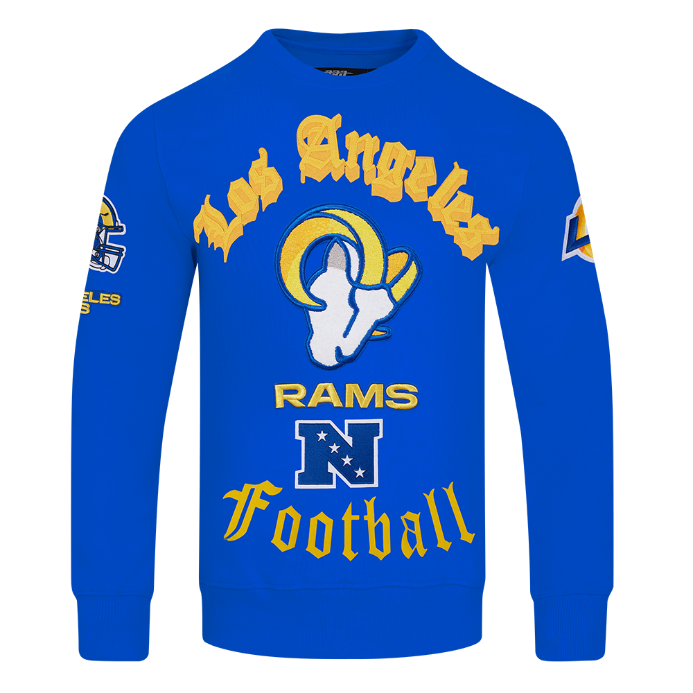 NFL LOS ANGELES RAMS OLD ENGLISH MEN'S CREWNECK (ROYAL BLUE)
