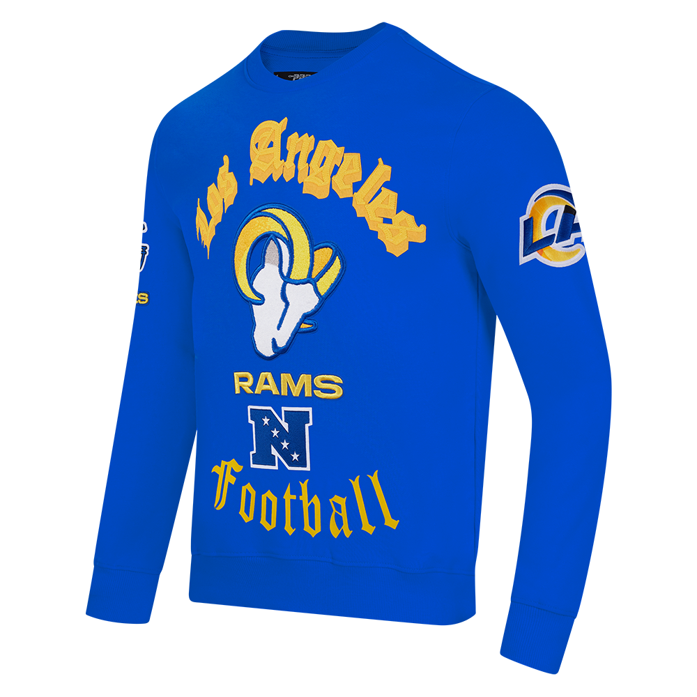 NFL LOS ANGELES RAMS OLD ENGLISH MEN'S CREWNECK (ROYAL BLUE)