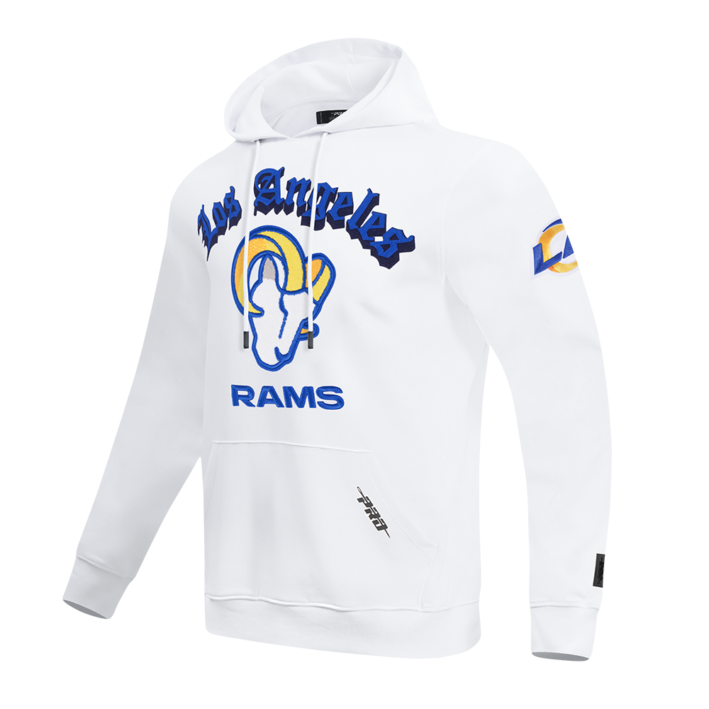 NFL LOS ANGELES RAMS OLD ENGLISH MEN'S PO HOODIE (WHITE)