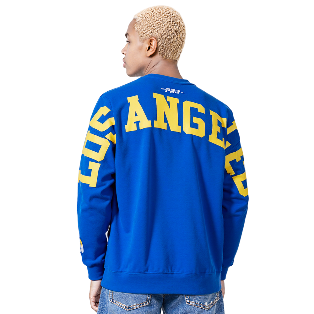 NFL LOS ANGELES RAMS WINGSPAN MEN'S DROP SHOULDER FLC CREWNECK (ROYAL BLUE)