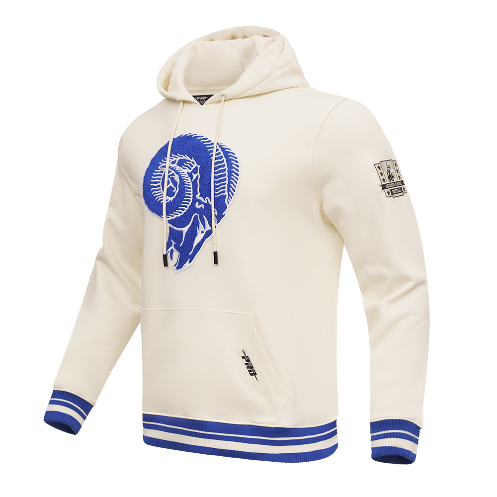 NFL LOS ANGELES RAMS RETRO CLASSIC MEN'S PULLOVER HOODIE (EGGSHELL/ ROYAL BLUE)