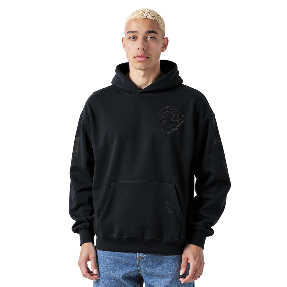 NFL LOS ANGELES RAMS NEUTRAL DROP SHOULDER PO HOODIE (BLACK)