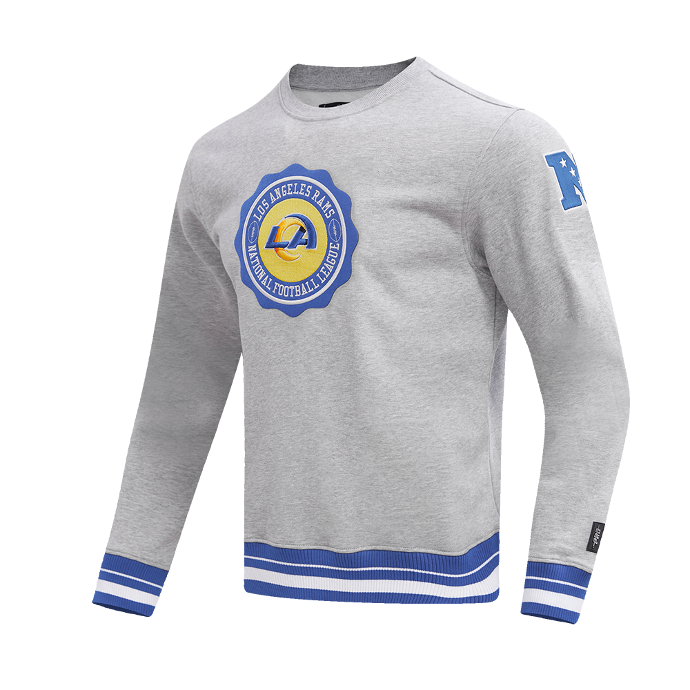NFL LOS ANGELES RAMS CREST EMBLEM MEN'S RIB CREWNECK (HEATHER GREY/ROYAL)