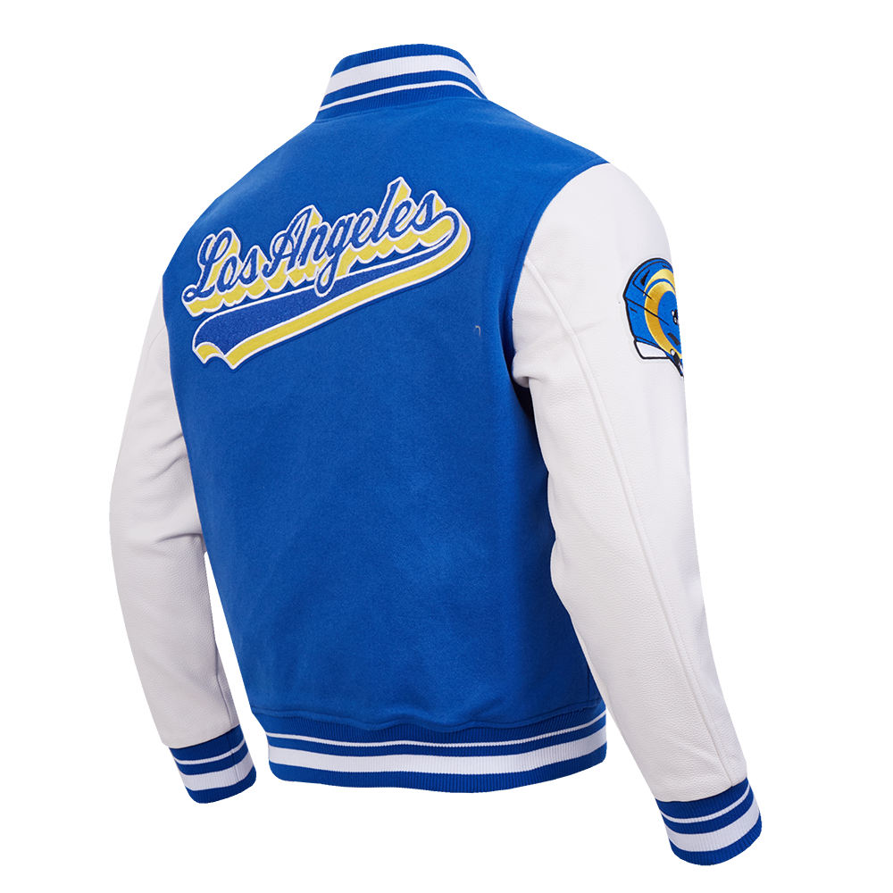 NFL LOS ANGELES RAMS SCRIPT TAIL MEN'S VARSITY JACKET (ROYAL BLUE/WHITE)