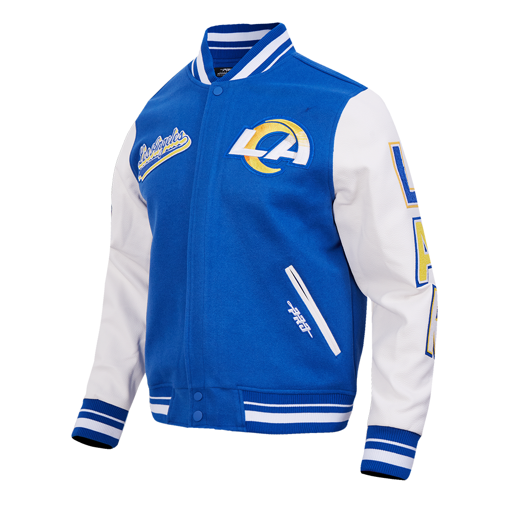 NFL LOS ANGELES RAMS SCRIPT TAIL MEN'S VARSITY JACKET (ROYAL BLUE/WHITE)