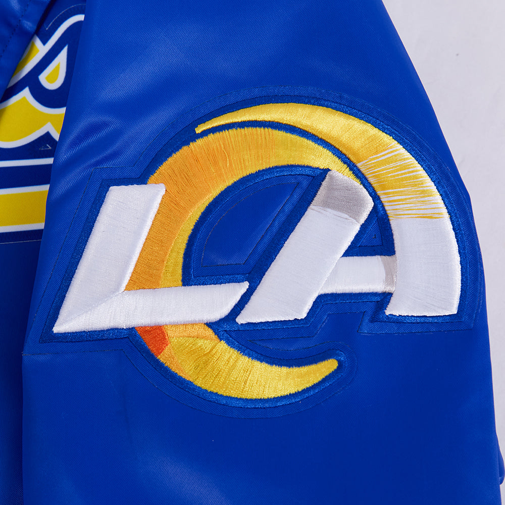 NFL LOS ANGELES RAMS SCRIPT TAIL MEN'S SATIN JACKET (ROYAL BLUE)