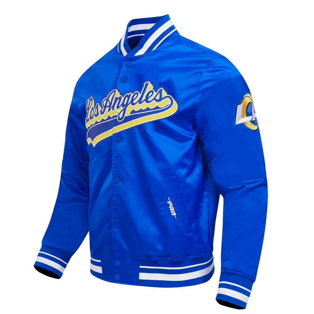 NFL LOS ANGELES RAMS SCRIPT TAIL MEN'S SATIN JACKET (ROYAL BLUE)