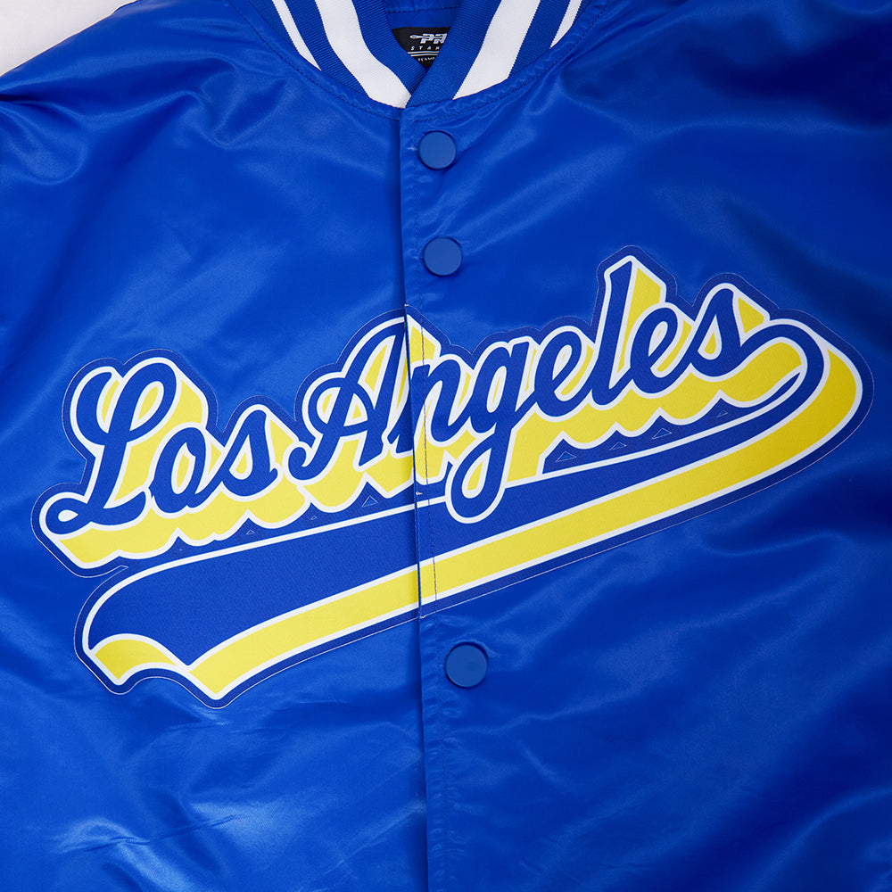 NFL LOS ANGELES RAMS SCRIPT TAIL MEN'S SATIN JACKET (ROYAL BLUE)