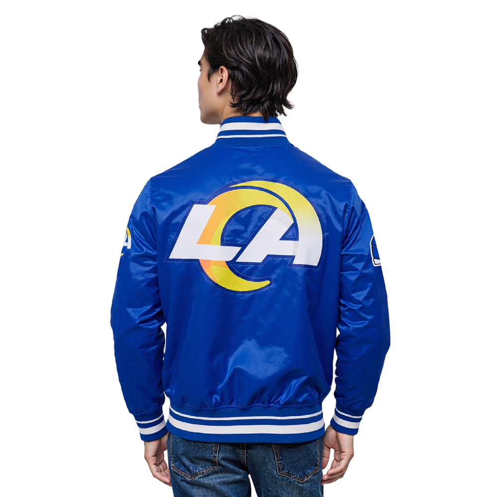 NFL LOS ANGELES RAMS SCRIPT TAIL MEN'S SATIN JACKET (ROYAL BLUE)