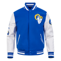 NFL LOS ANGELES RAMS OLD ENGLISH MEN'S RIB WOOL VARSITY JACKET (ROYAL BLUE/WHITE)