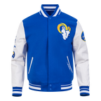 NFL LOS ANGELES RAMS OLD ENGLISH MEN'S RIB WOOL VARSITY JACKET (ROYAL BLUE/WHITE)