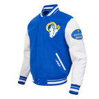 NFL LOS ANGELES RAMS OLD ENGLISH MEN'S RIB WOOL VARSITY JACKET (ROYAL BLUE/WHITE)