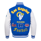 NFL LOS ANGELES RAMS OLD ENGLISH MEN'S RIB WOOL VARSITY JACKET (ROYAL BLUE/WHITE)