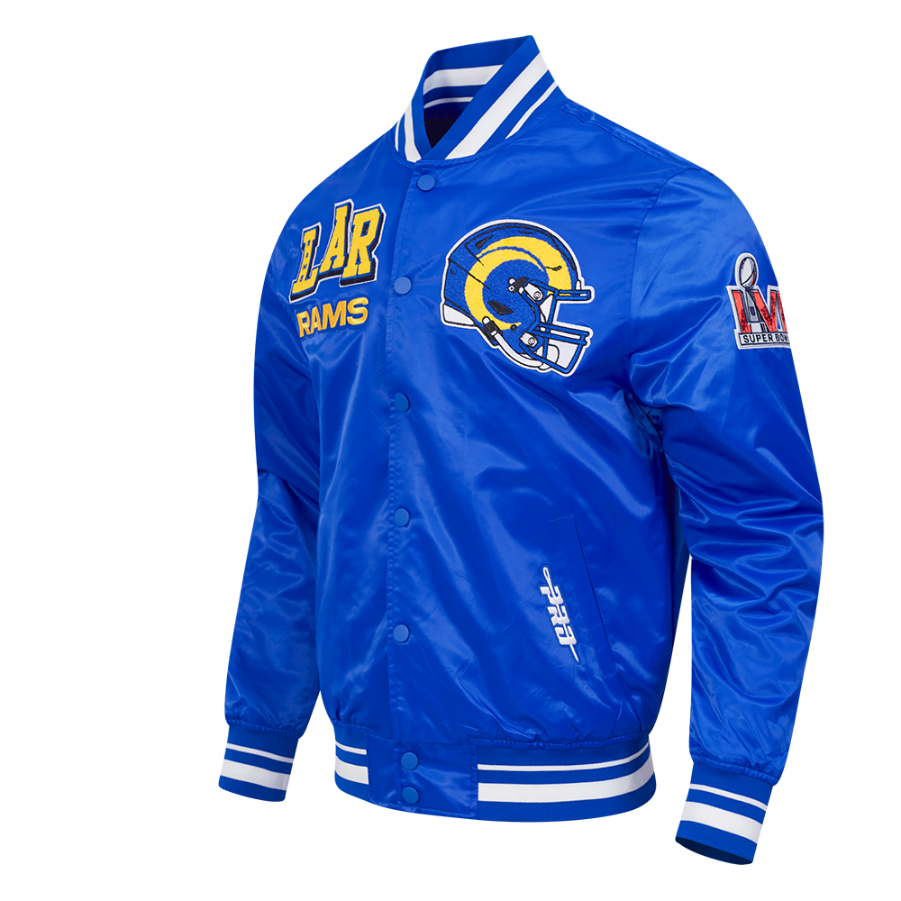 NFL LOS ANGELES RAMS MASH UP BLOUSON EN SATIN À BORDS CÔTELÉS POUR HOMME (BLEU ROYAL)