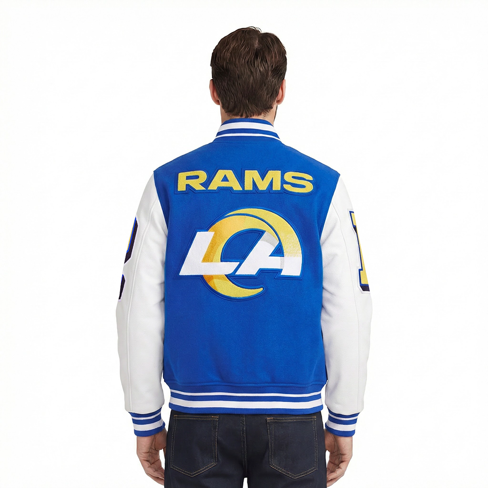 NFL LOS ANGELES RAMS MASH UP MEN'S RIB WOOL VARSITY JACKET (ROYAL BLUE/WHITE)
