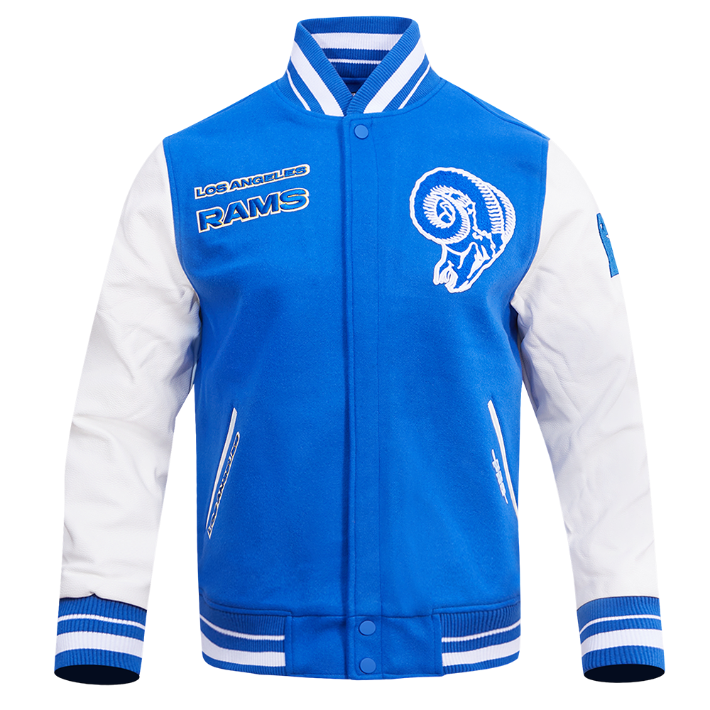NFL LOS ANGELES RAMS RETRO CLASSIC MEN'S RIB WOOL VARSITY JACKET (ROYAL BLUE/WHITE)