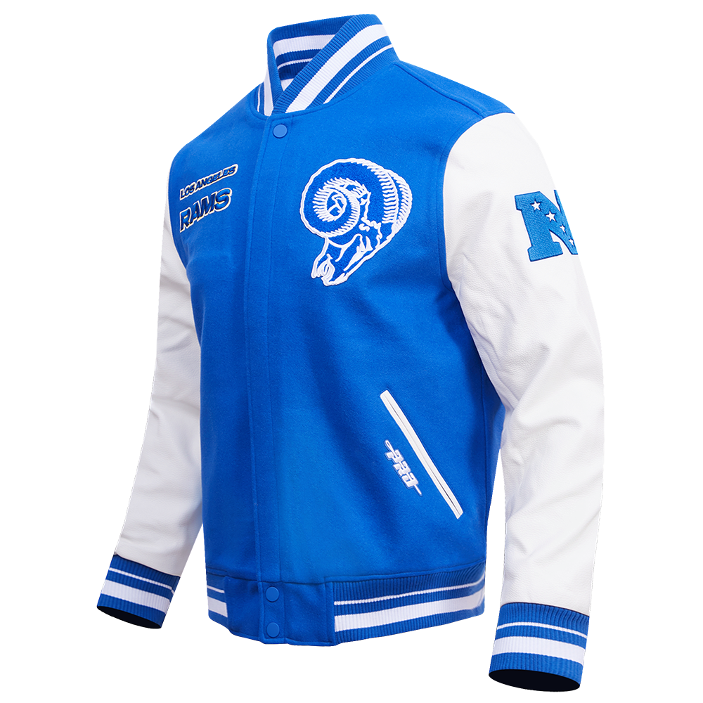 NFL LOS ANGELES RAMS RETRO CLASSIC MEN'S RIB WOOL VARSITY JACKET (ROYAL BLUE/WHITE)
