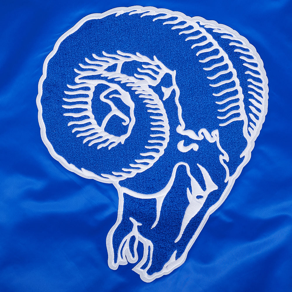 NFL LOS ANGELES RAMS RETRO CLASSIC MEN'S RIB SATIN JACKET (ROYAL BLUE)