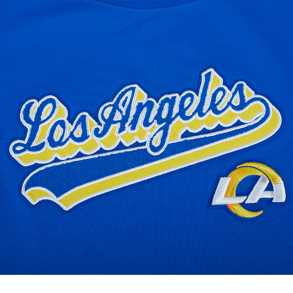 NFL LOS ANGELES RAMS SCRIPT TAIL T-SHIRT EN JERSEY SIMPLE À COUPE CARRÉE POUR FEMME (BLEU ROYAL)