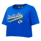 NFL LOS ANGELES RAMS SCRIPT TAIL T-SHIRT EN JERSEY SIMPLE À COUPE CARRÉE POUR FEMME (BLEU ROYAL)