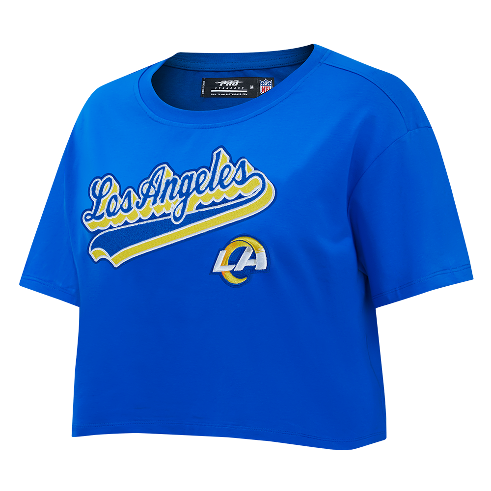 NFL LOS ANGELES RAMS SCRIPT TAIL T-SHIRT EN JERSEY SIMPLE À COUPE CARRÉE POUR FEMME (BLEU ROYAL)