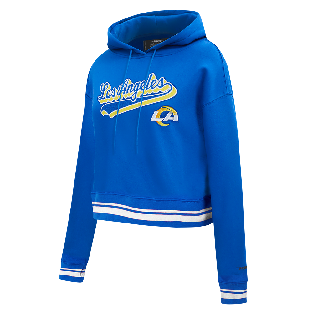 NFL LOS ANGELES RAMS SCRIPT TAIL CHANDAIL À CAPUCHON COURT EN MOLLETON CÔTELÉ POUR FEMME (BLEU ROYAL)