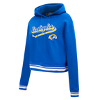 NFL LOS ANGELES RAMS SCRIPT TAIL CHANDAIL À CAPUCHON COURT EN MOLLETON CÔTELÉ POUR FEMME (BLEU ROYAL)