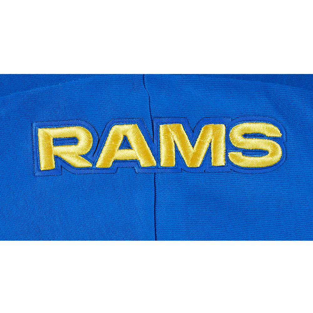 NFL LOS ANGELES RAMS SCRIPT TAIL CHANDAIL À CAPUCHON COURT EN MOLLETON CÔTELÉ POUR FEMME (BLEU ROYAL)