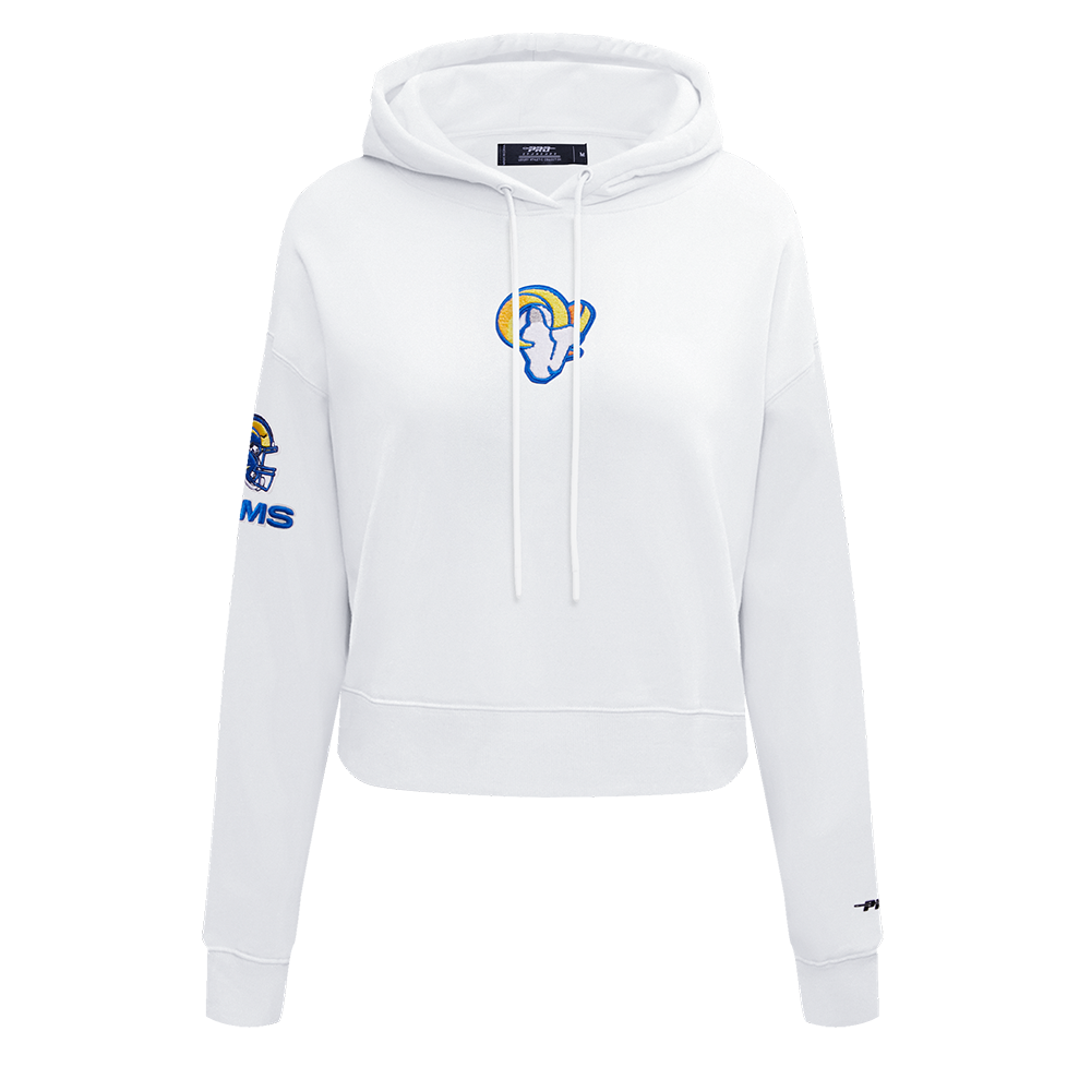 NFL LOS ANGELES RAMS CLASSIC WOMEN'S CROPPED PULLOVER HOODIE (WHITE)