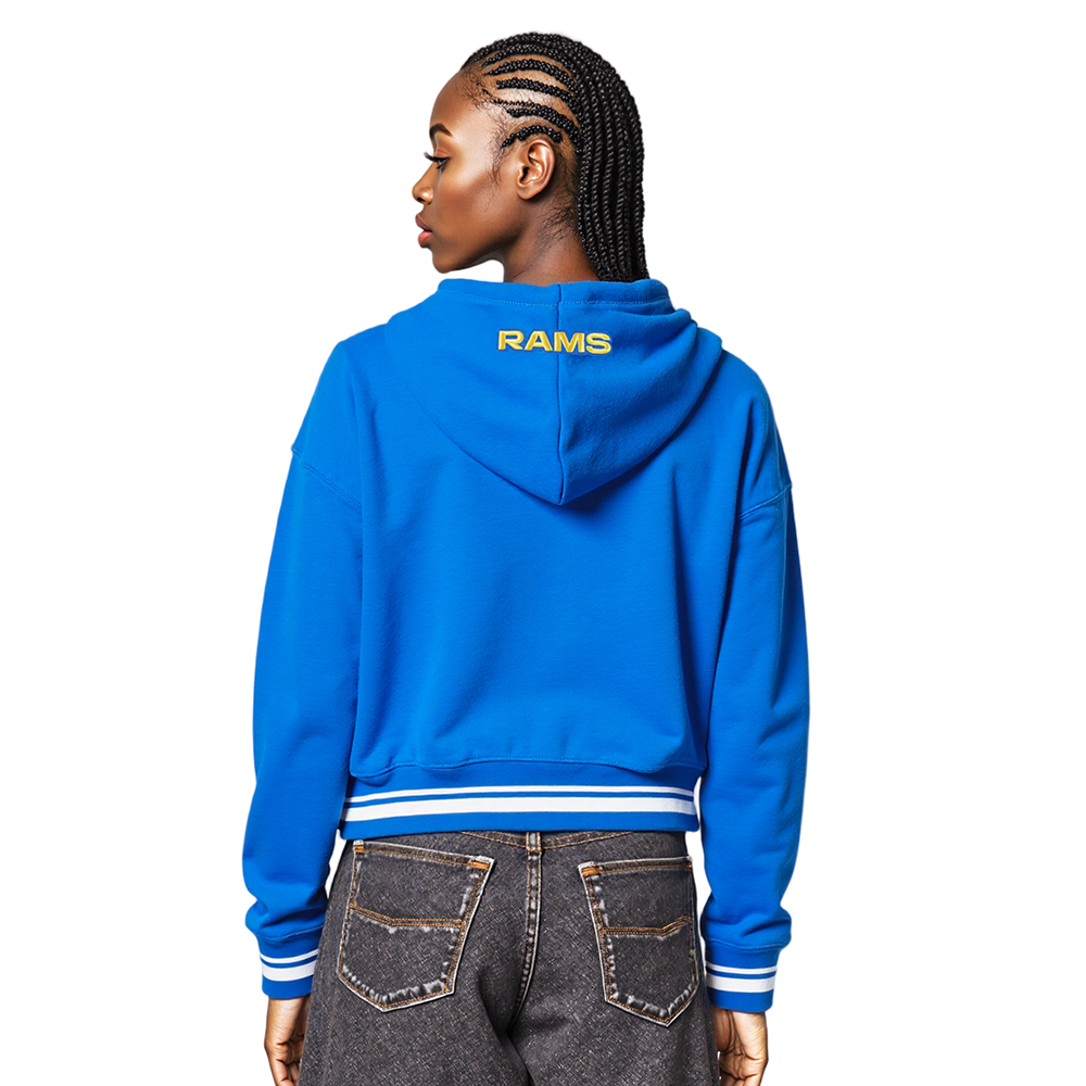 NFL LOS ANGELES RAMS MASHUP WOMEN'S RIB CROPPED PO HOODIE (ROYAL BLUE)