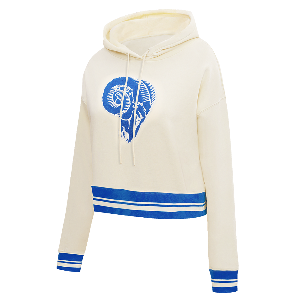 NFL LOS ANGELES RAMS RETRO CLASSIC WOMEN'S CROPPED PO HOODIE (EGGSHELL/ROYAL BLUE)