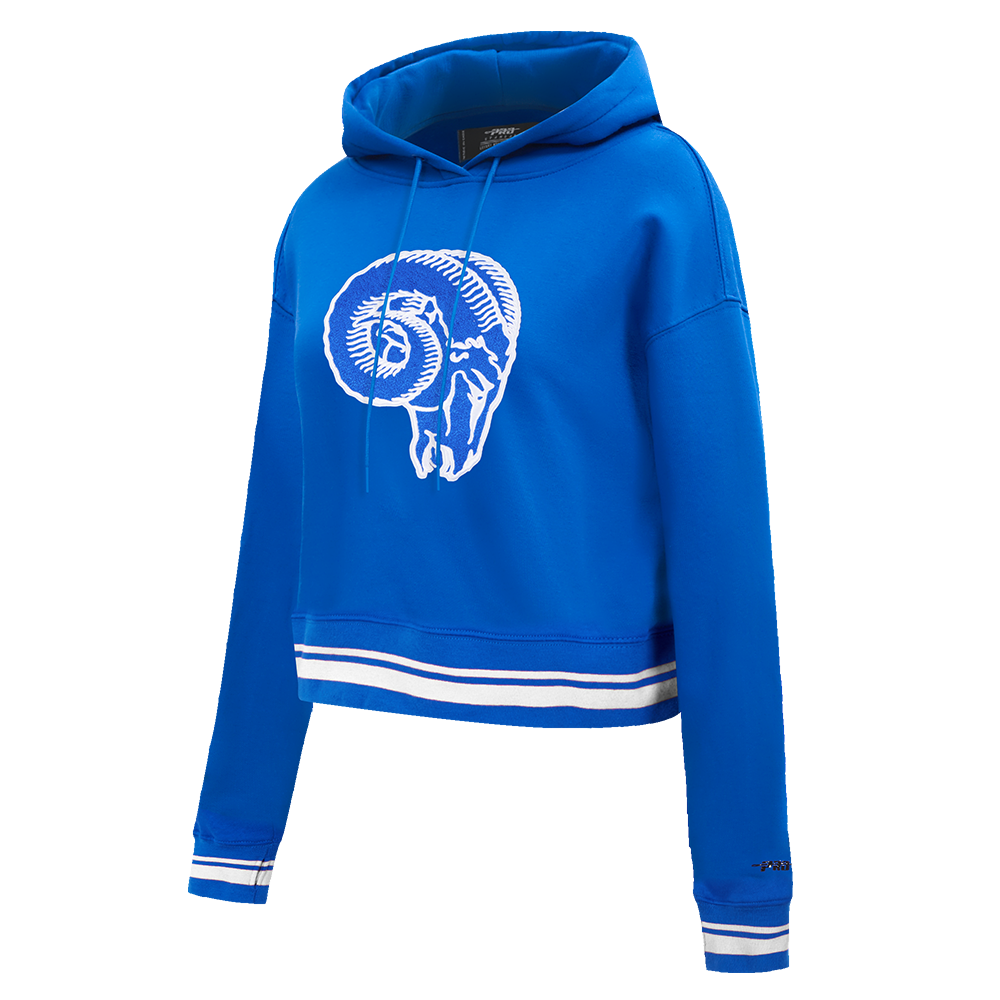 NFL LOS ANGELES RAMS RETRO CLASSIC WOMEN'S CROPPED PULLOVER HOODIE (ROYAL BLUE)
