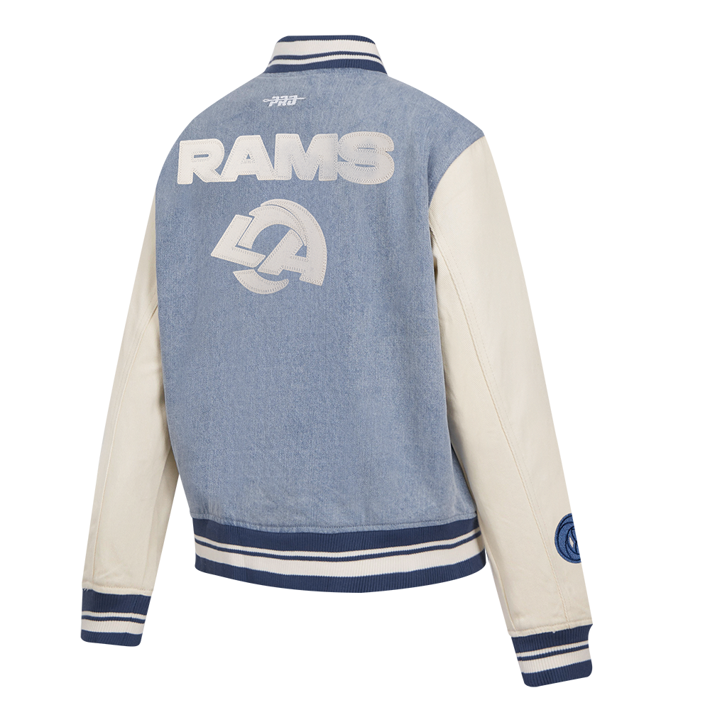 NFL LOS ANGELES RAMS VARSITY BLUES BLOUSON COLLÉGIAL EN DENIM POUR FEMME (DENIM/LIN)