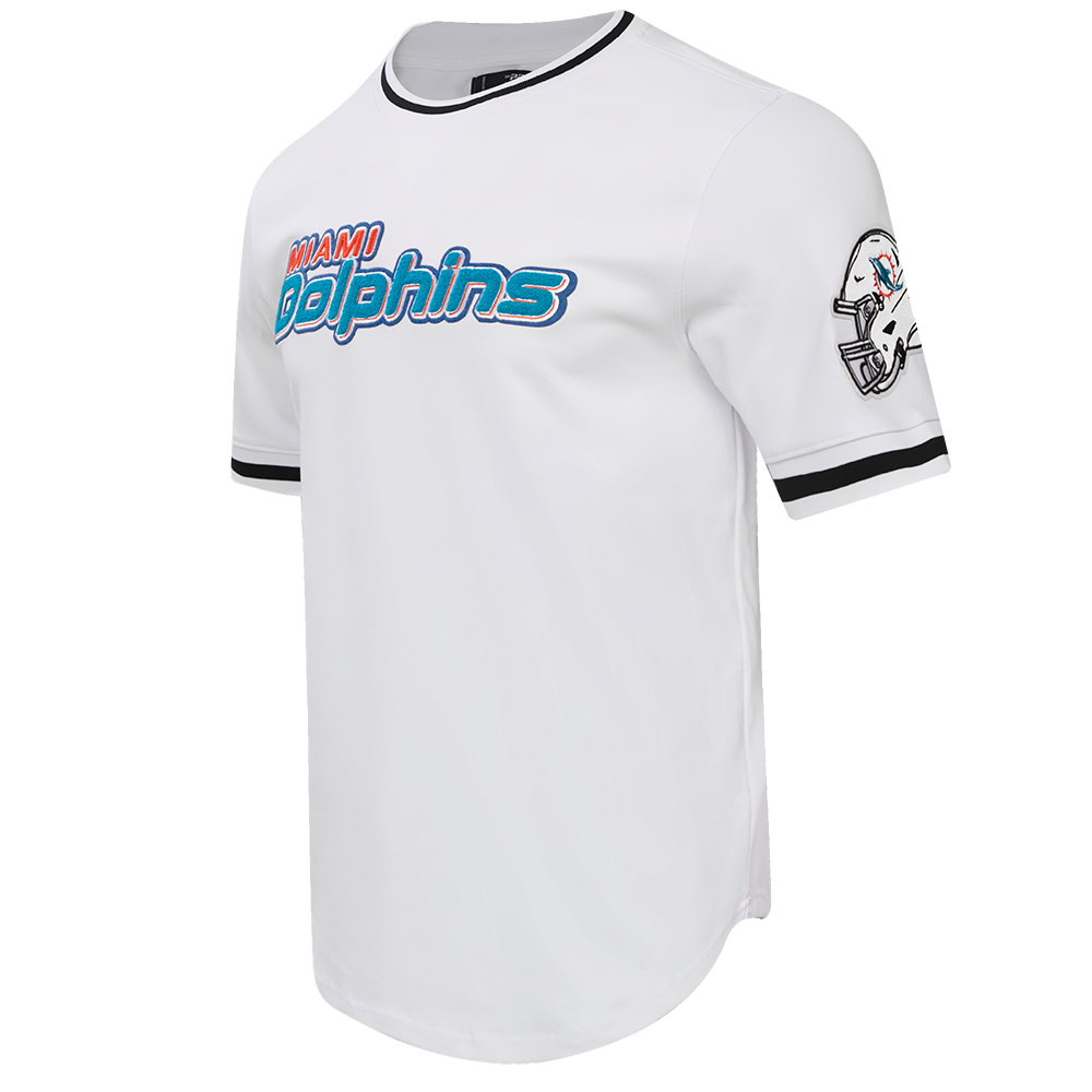 NFL MIAMI DOLPHINS CLASSIC CHENILLE T-SHIRT EN MAILLE DOUBLE POUR HOMME (BLANC)