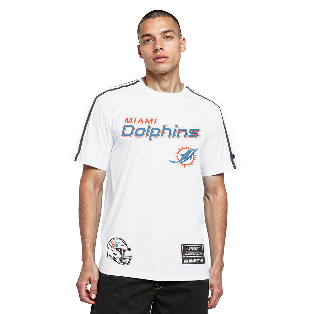 NFL MIAMI DOLPHINS CLASSIC MESH CHEMISE PRO TEAM À BANDES ET À LOGO POUR HOMME (BLANC/NOIR)