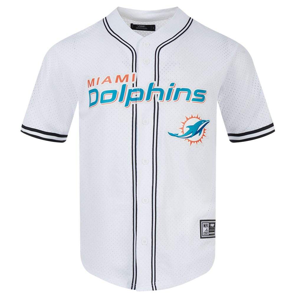 NFL MIAMI DOLPHINS CLASSIC MESH CHEMISE BOUTONNÉE À LOGO (BLANC/NOIR/BLANC)
