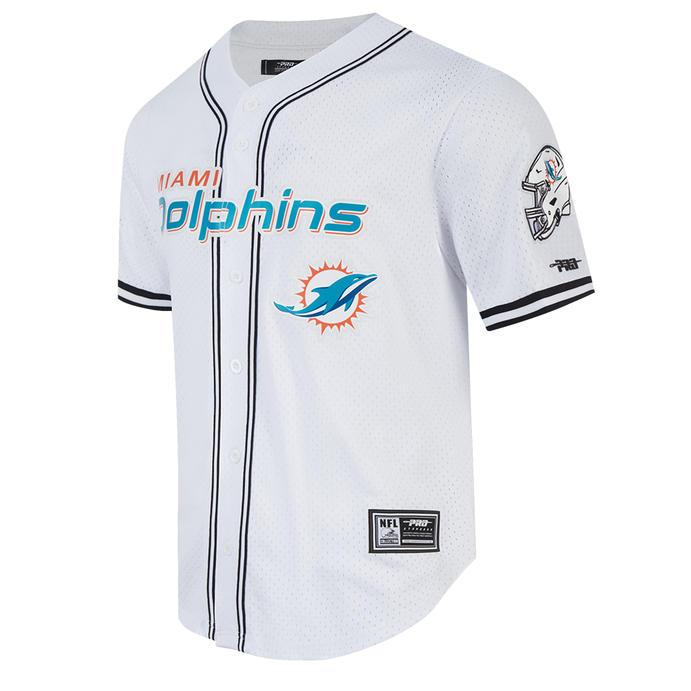 NFL MIAMI DOLPHINS CLASSIC MESH CHEMISE BOUTONNÉE À LOGO (BLANC/NOIR/BLANC)