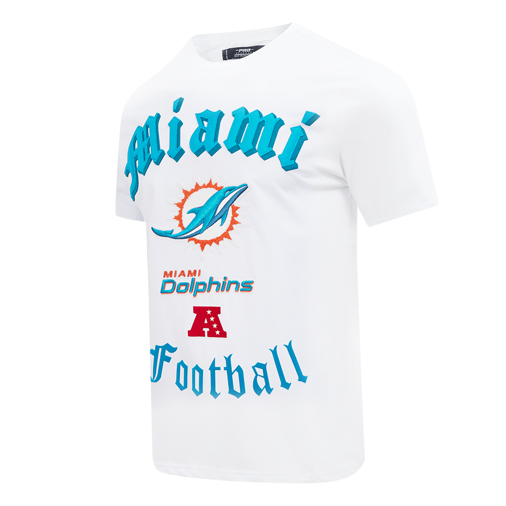 NFL MIAMI DOLPHINS OLD ENGLISH T-SHIRT EN JERSEY SIMPLE POUR HOMME (BLANC)