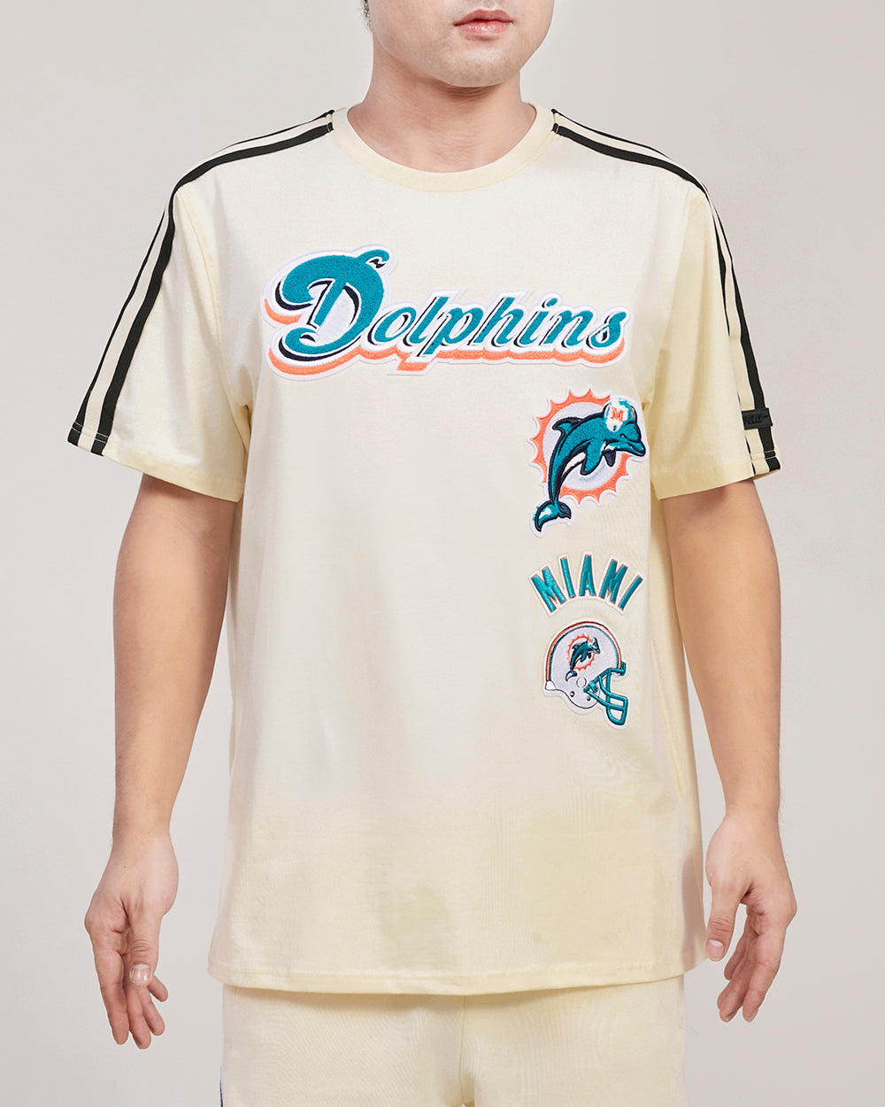 NFL MIAMI DOLPHINS RETRO CLASSIC T-SHIRT À RAYURES POUR HOMME (COQUILLE D'ŒUF/NOIR)