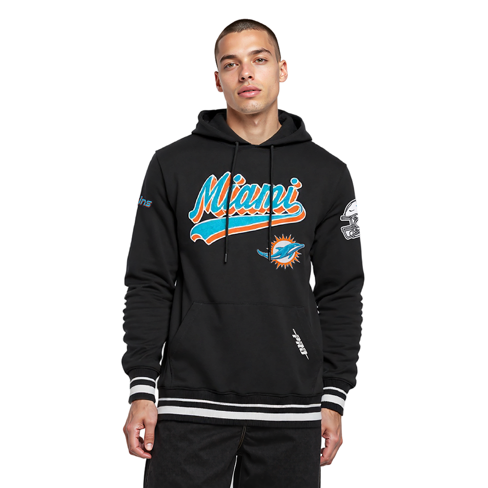 NFL MIAMI DOLPHINS SCRIPT TAIL CHANDAIL À CAPUCHON EN MOLLETON CÔTELÉ POUR HOMME (NOIR)