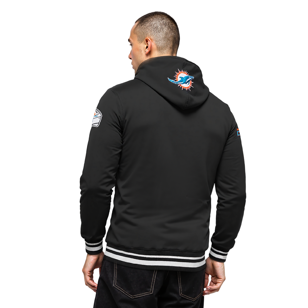 NFL MIAMI DOLPHINS SCRIPT TAIL MEN'S RIB FLC PO HOODIE (BLACK)