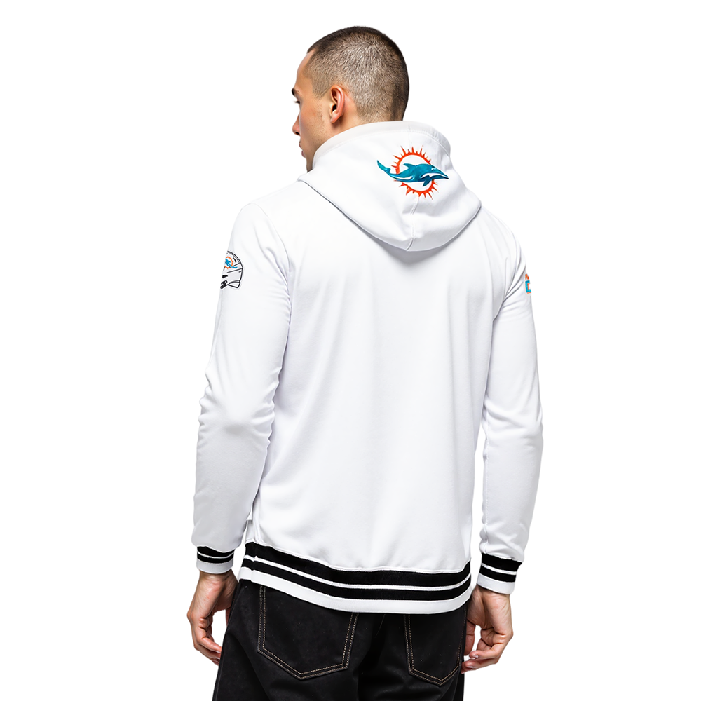 NFL MIAMI DOLPHINS SCRIPT TAIL CHANDAIL À CAPUCHON EN MOLLETON CÔTELÉ POUR HOMME (BLANC/NOIR)
