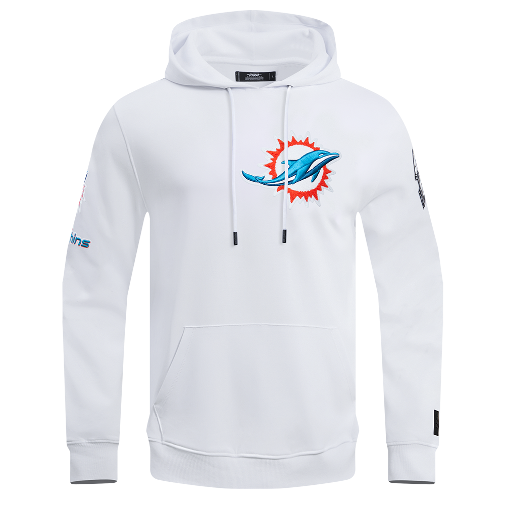 NFL MIAMI DOLPHINS CLASSIC CHENILLE MEN'S DOUBLE KNIT PULLOVER HOODIE (WHITE)