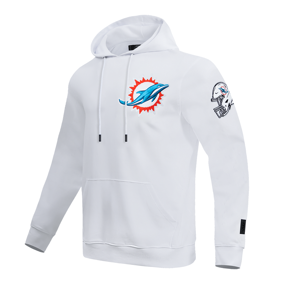 NFL MIAMI DOLPHINS CLASSIC CHENILLE MEN'S DOUBLE KNIT PULLOVER HOODIE (WHITE)