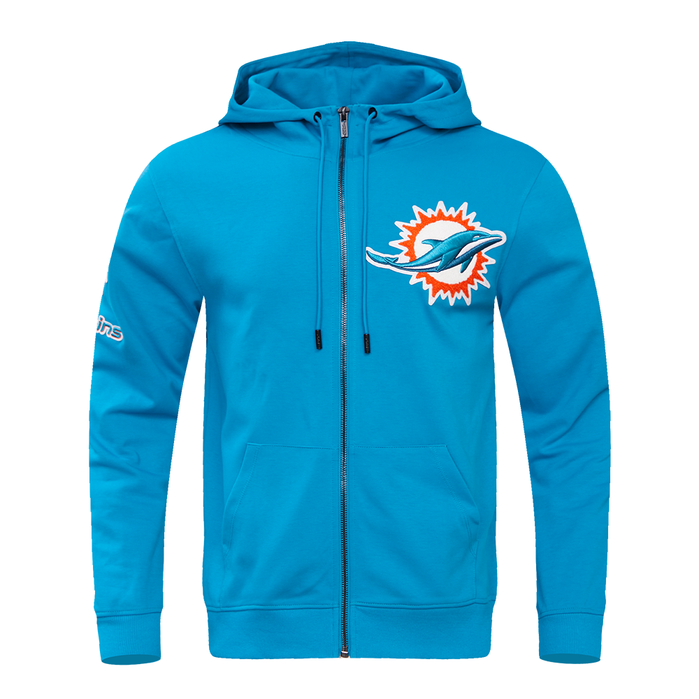 NFL MIAMI DOLPHINS CLASSIC CHENILLE CHANDAIL À CAPUCHON À GLISSIÈRE POUR HOMME (SARCELLE)