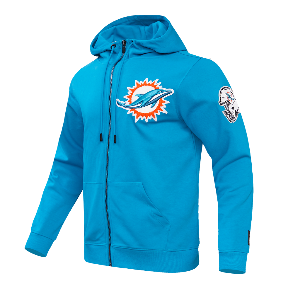 NFL MIAMI DOLPHINS CLASSIC CHENILLE MEN'S FULL ZIP PULLOVER HOODIE (TEAL)