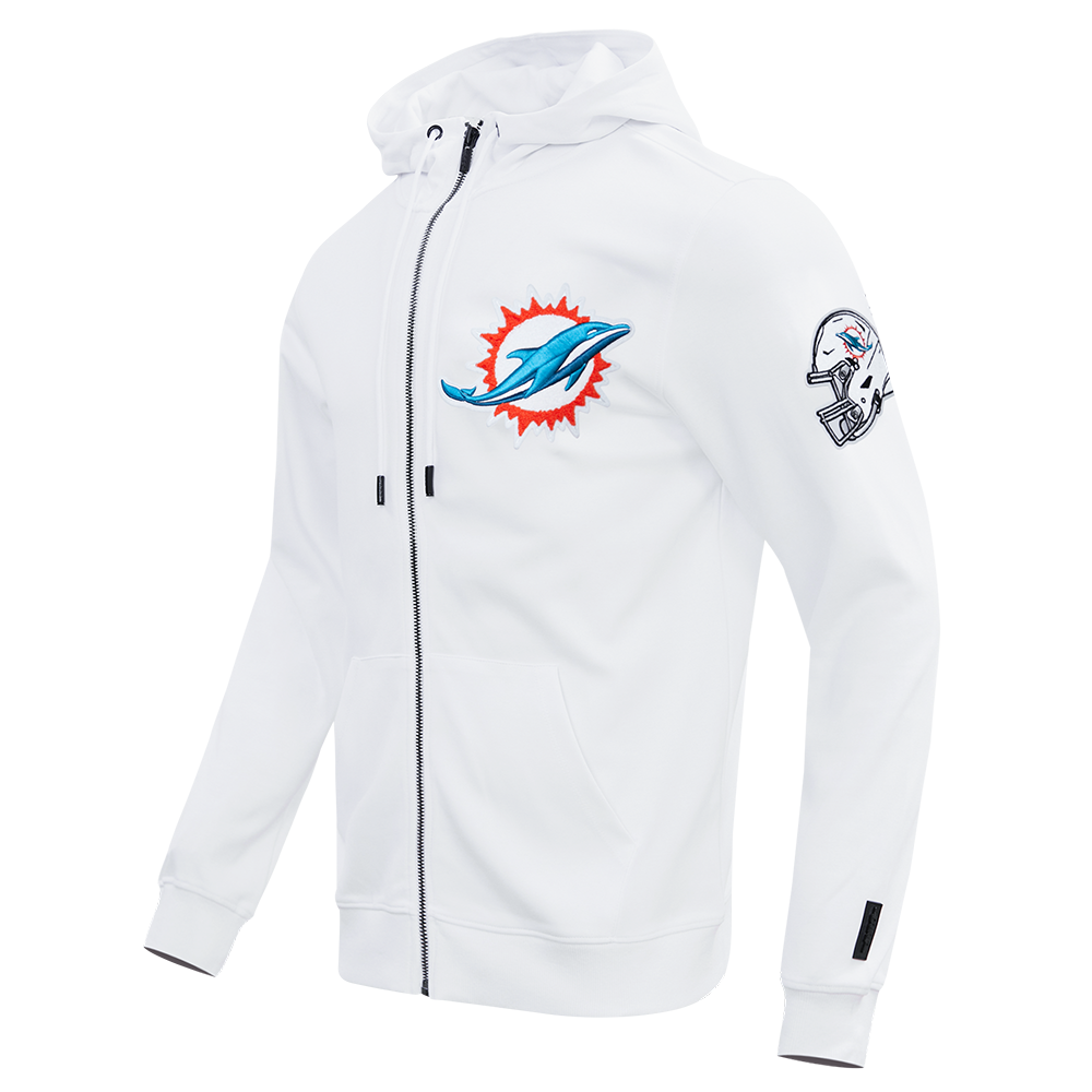 NFL MIAMI DOLPHINS CLASSIC CHENILLE MEN'S DK FULL ZIP PULLOVER HOODIE (WHITE)